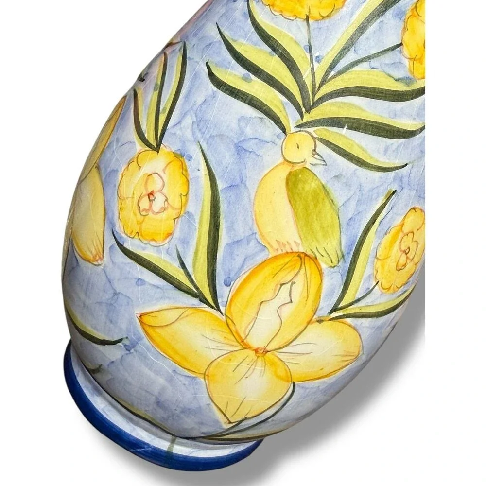 Hand-Painted Floral Vase Ceramic Grand Millennial Tall‎ Botanical Pottery Decor